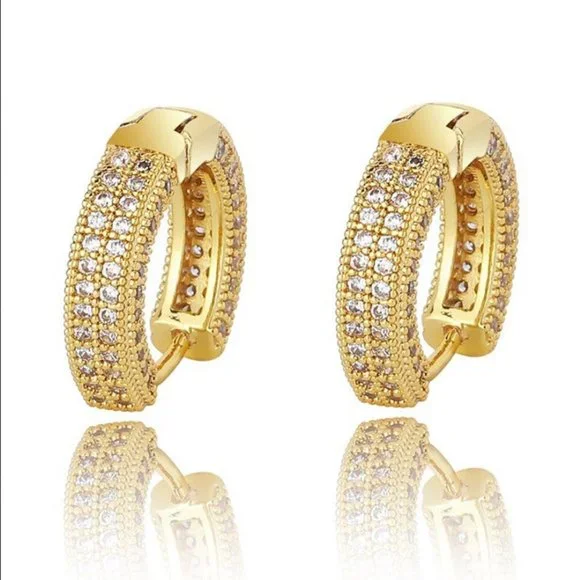 14K Gold 2ct Diamond Womens Small Hoop Earrings Ladies 14 K Silver Hoops Jewelry - Picture 2 of 8